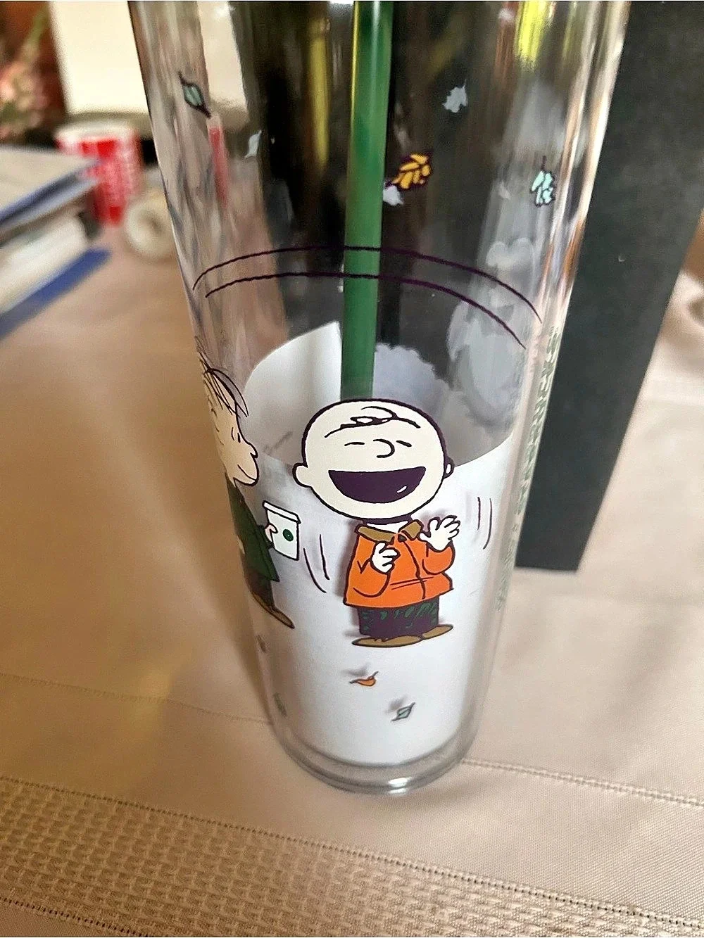 Starbucks Peanuts x Starbucks Tumbler 24 oz. Clear w/straw and topper Snoopy Gre
